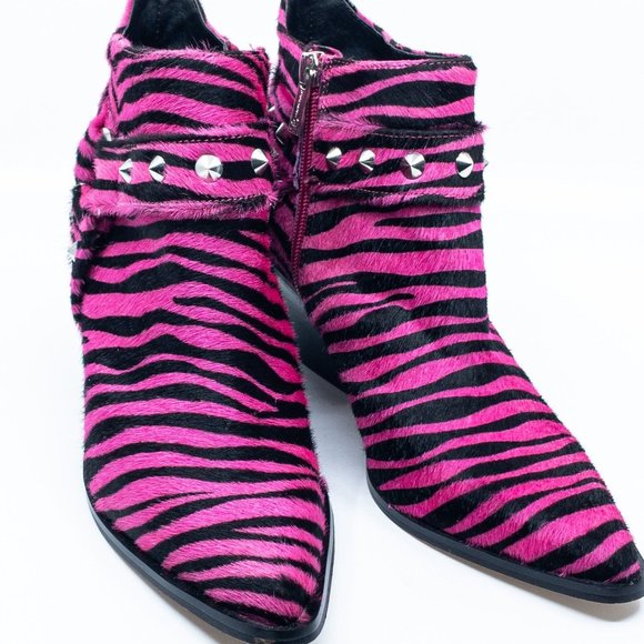 NWOT JESSICA SIMPSON Zayrie Pink and Black Zebra Print Ankle Boot - Picture 6 of 9